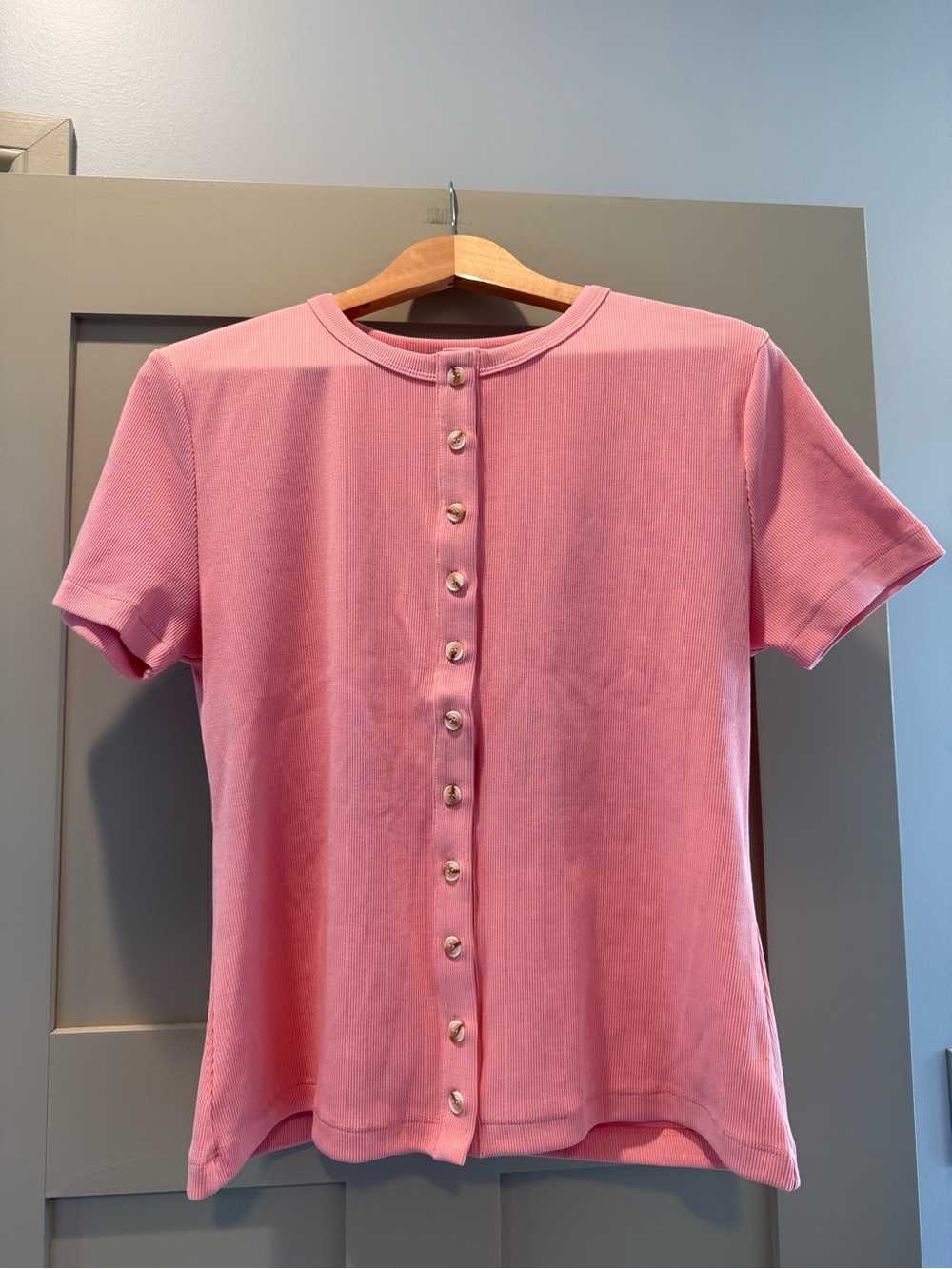AMPERSAND AVE Button Front Lulu Tee in Pink Lemonade